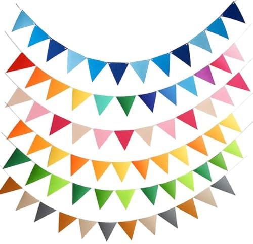 72 Piezas Banderines de Fiesta, banderines Tela, Decoración para Habitación de Niños y Niñas Guirnaldas de Tela de Algodón Lavable, Cuna Triángulo Colorido Bandera Decoración,banderín Reutilizable