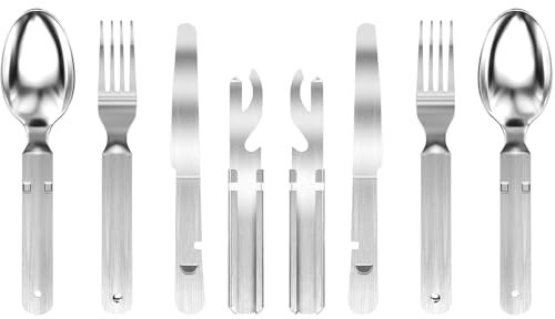 8 stycken campingbestick-set, campingbestick rostfritt stål, utomhus bestick resebestick porslin, utomhusutrustning fältbestick camping