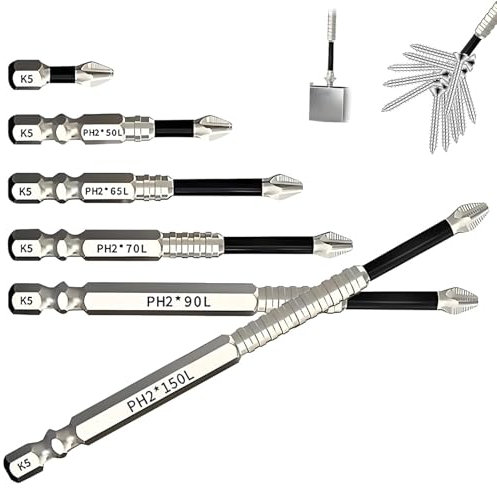 Juego de 6 brocas de destornillador magnéticas, puntas magnéticas, con dientes antideslizantes, adecuados para taladros de impacto, taladros de mano