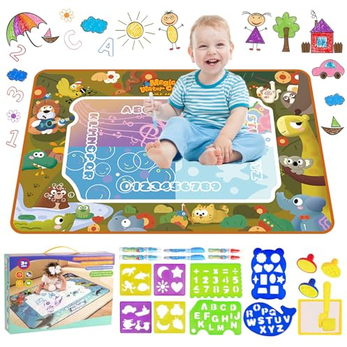 Agua Dibujo Pintura,150 X 100 cm Alfombra Pintar Agua Niños,Doodle Esteras Mágicas,Alfombra con Juego de Herramientas de Pintura,Juguete Educativo Regalo para Crear y Divertirse Sin Manchas