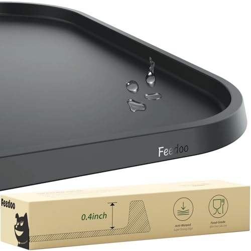 Feedoo Napfunterlage Katzen, Superdicker Silikonmatte, Erhöhter Rand Napfunterlage Hund,wasserdichte Silikon-Platzierung für Futternäpfe,Napfunterlage Groß(Grau)