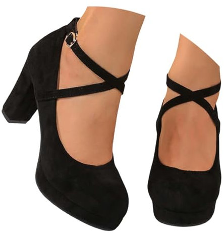 High Heels Schuhe Elegant Absatzschuhe,Damen Pumps mit hohem Blockabsatz Party-Schuhe elegant zum Hineinschlüpfen Riemchen High Heel Dirndl Halbschuhe Absatzschuhe Highheels Ballerina Schwarz 39
