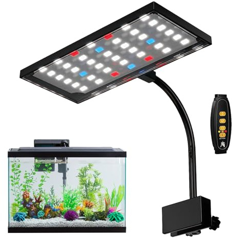 WIYETY Lampe d'aquarium à spectre complet avec pince, éclairage LED pour aquarium avec 10 niveaux de luminosité réglables et 3 modes de minuterie, lampe d'aquarium 14 W pour poissons tropicaux et cora