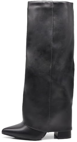 IF FASHION Stivali Alti A Punta Gambale A Ghetta Con Tacco Da Donna in Ecopelle Liscia – Stile Western Eleganti G702 Nero N.39