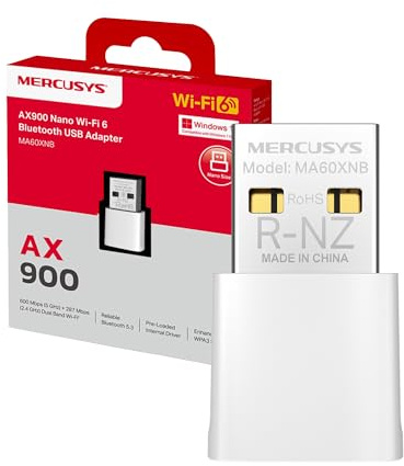 Mercusys TP-Link MA60XNB AX900 WiFi 6 WiFi USB, Bluetooth 5.3, Chiavetta WiFi per PC Fisso, Dual Band 5GHz 600Mbps + 2.4 GHz 287 Mbps, Supporta Windows 11/10, Design Nano, MU-MIMO, OFDMA, WPA3