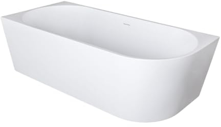 Belvit Vasca da bagno angolare semi-indipendente 180 x 80 cm sinistra, in acrilico con scarico centrale, vasca da bagno indipendente, moderna, colore: bianco