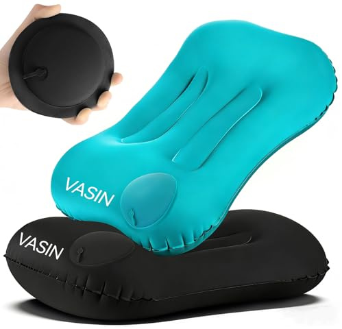 VASIN Oreiller Gonflable Camping, 2 Pièces Portable Oreiller de Voyage Ultra Légers, Ergonomie Coussin Gonflable Plage Facile à Gonfler Oreiller pour Camping/Randonnée/Trekking