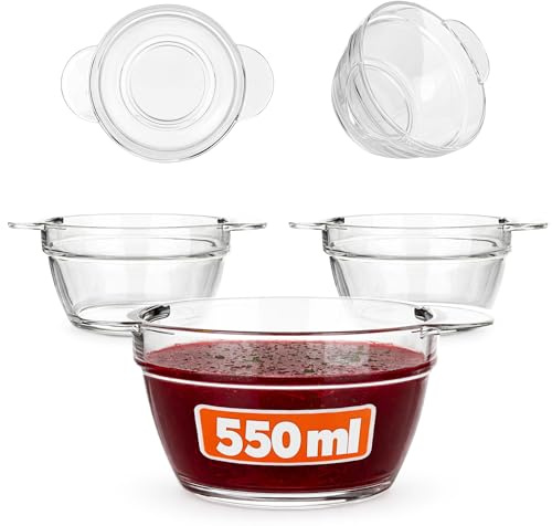 KADAX soppskålar 550 ml, set om 3, genomskinliga skålar för soppor, soppkoppar av glas, soppskålar, glasskålar med handtag, diskmaskinssäker
