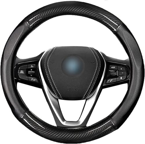 Autsop Funda Volante Coche Universal Negro Fibra de Carbono Nappa Cuero Transpirable 14,5-15 Pulgadas (37-39 cm) Accesorios Coches Interior Decoracion