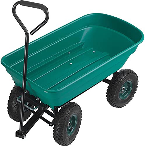 tectake® Chariot à roulettes Tout-Terrain Brouette Jardin 4 Roues avec Benne basculante Capacité Max. 120kg Chariot à roulettes de Jardin Jardinage Charette pour Transport Sable, Bois