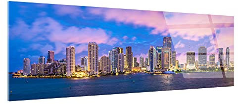 DECLINA, tableau panoramique Miami, photo décorative moderne, impression sur verre acrylique, décoration murale bord de mer, art contemporain, skyline Floride, cadre mural design