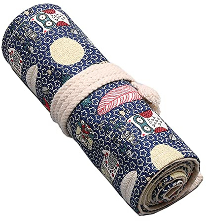 Anawakia wrap canvas penna rulle penna vira bärbar pennhållare resa pennhållare färgpennor pennfodral roll-up pennfodral väska organisering, Uggla, 72 Slots