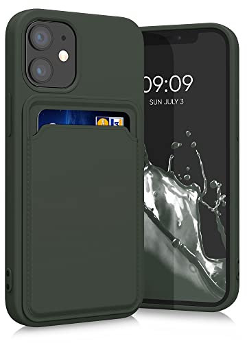 kwmobile Case Compatible with Apple iPhone 12 mini Case - TPU Phone Cover with Credit Card Holder - Dark Green