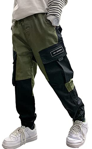Rolanko Pantaloni Cargo da Ragazzo, Pantaloni da Jogging in Vita Elasticizzata per Bambini, Army Black, Dimensione Tag: 150