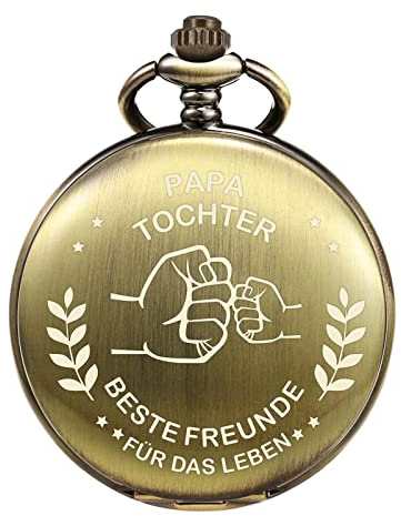 TREEWETO Herrfickur med gravyr för morfar pappa från barnbarnbarnet, män steampunk fickur med kedja, fars dagspresent, gåva till din far, brons A