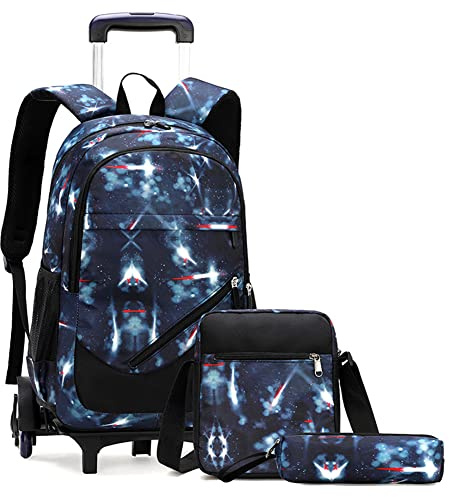 DROFOSREW Sac à Dos à Roulettes Chariot Cartable à Roulette Sac d'école Primaire Sac à Dos Garçons Filles Aller à l'école Trolley Scolaire Sacs à Dos Roulant (Espace bleu profond)