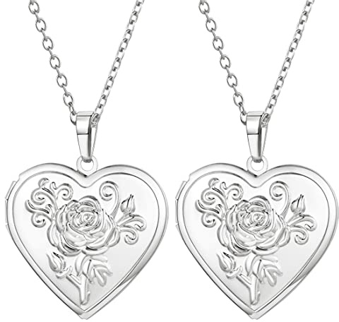Weenkeey 2 Pcs Locket Necklace that Holds Pictures Stainless Steel Locket Pendant Necklace Memory Photo Pendant Necklace for Women Girls
