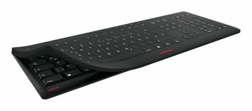 CHERRY STREAM PROTECT KEYBOARD, Wired Keyboard with Removable Silicon Keyboard Protection, UK Layout (QWERTY), Flat Design, Disinfectable, Black