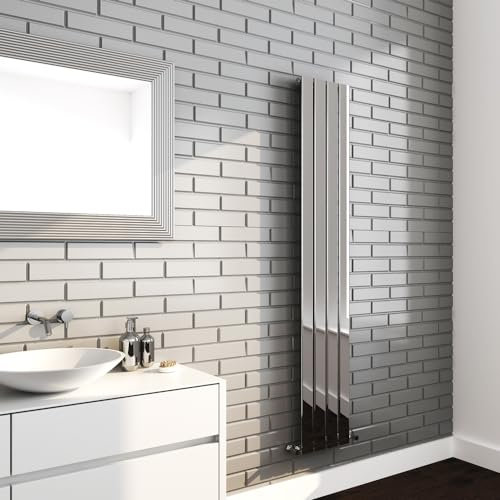 Luna Chrome Flat Panel Designer Radiator Vertical High Heat Output Central Heating - 300mm (w) x 1800mm (h) - 2091 BTUs