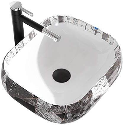 Standwaschbecken Waschbecken Keramikwaschbecken Einfaches Waschbecken Badezimmereitelkeit Schwarz-Weiß-Grau-Stil Geschenk
