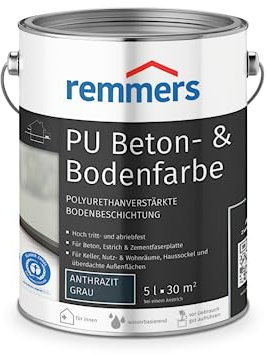 Remmers PU Beton- und Bodenfarbe, anthrazit, seidenmatt, 5 Liter, Betonfarbe, für Beton/Estrich/Zementfaserplatten, belastbar und chemikalienbeständig