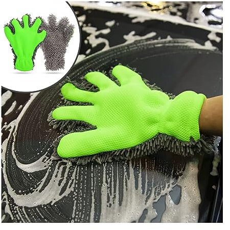 JNNJ 2 Pezzi Guanto per La Pulizia in Microfibra, Guanto Di Lavaggio in Ciniglia per Auto, Guanti per Lavaggio Vetro, Guanti in Microfibra Bifacciale, Per La Pulizia Della Bicicletta, Della Moto