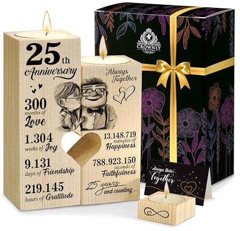 CROWNLY® 25th Wedding Anniversary Decorations Couples Gifts for Him and Her Personalised Candles I Love You Gifts for Wife
