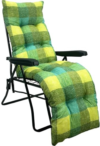 Marvin Sdraio da Giardino con Poggiapiedi Reclinabile Regolabile in 6 Posizioni Flock, Poltrona Sedia Sdraio con Cuscino Imbottito 8cm e Braccioli Automatica per Interno o Esterno (Verde a quadri)