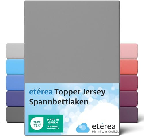 etérea Topper Spannbettlaken 120x200-120x220 cm - Oekotex Made in Green - Comfort Jersey Spannbetttuch - 100% Baumwolle atmungsaktiv & bügelfrei - Bettlaken 120x200 cm - 120x220 cm - Grau