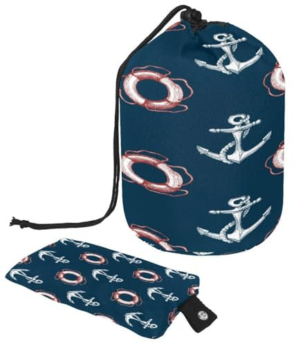 Drawstring Toiletry Bag, White Ship Anchor Lifebuoy Navy Barrel Shaped Wash Bag Cosmetic Bags, Travel Makeup Organiser Pouch + Small Bag