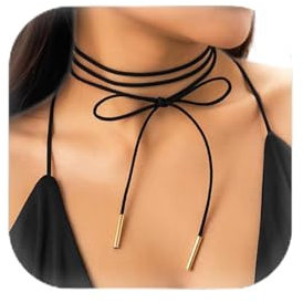 Lilbitty 1 Stück Lange Choker Kette für Damen, Schwarzes Gothic Halsband mit Schleife, Velours Lederhalskette, Vintage Halsreif, Trendiges Accessoire für Halloween und Partys