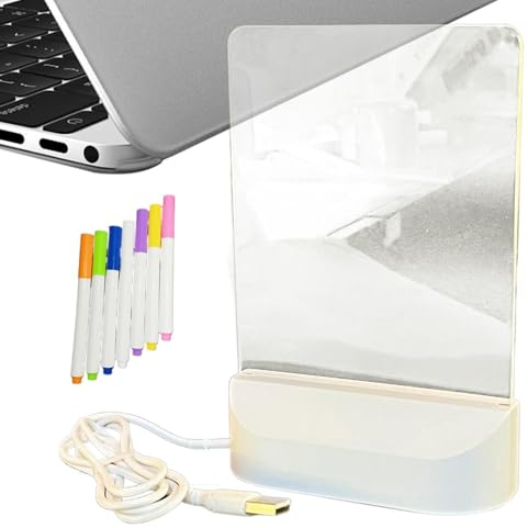 Tableau de message acrylique à LED, table à dessin LED de 5 x 6,7 pouces | Veilleuse pour tableau d'affichage avec messages réinscriptibles avec 7 stylos pour l'école, la maison, la chambre, le bureau