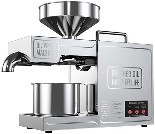 RETRIN Pressa per Olio in Acciaio Inossidabile 820 W,Frantoio a Olio Elettrico Spremitura a Freddo/Caldo,Preriscaldamento 6 Minuti,Produzione Olio al 99% - 5 kg/H,con Controllo Temperatura