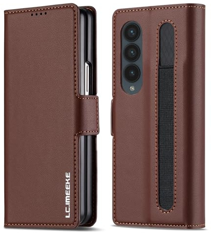ZHOZEXIN Wallet Pu Leather Case for Samsung Galaxy Z Fold 3,Magnetic Closure Pu Leather with Pen Slot, Cash slot & Screen Protector Cover Case for Samsung Galaxy Z Fold 3 (Brown)