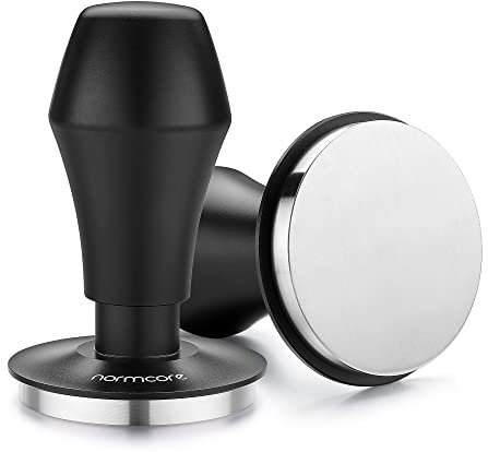 Normcore 58,5 mm Kaffeestampfer V4.1 mit Klick-Sound-Feedback, federbelasteter Tamper mit flachem Boden aus Edelstahl, kompatibel mit 58 mm Espressomaschinen Siebträger, Schwarz