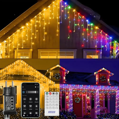 Anmossi Cortina Luces Navidad Exterior,10m 400LED luces Decoración Navideña,Control por APP,Guirnaldas Cambian de Color,Decoración de Interior y Exterior para Fiestas,Jardín,Blanco Cálido y Color