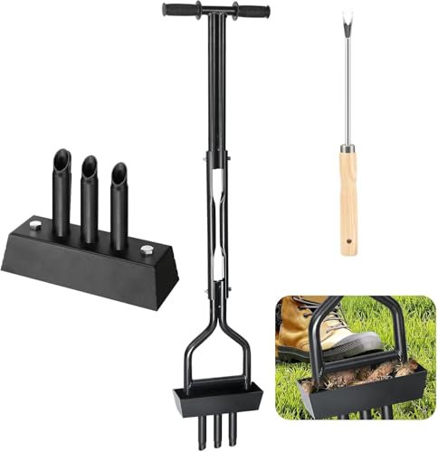 110cm Aireador Cesped Escarificador Cesped Manual, Aireador Cesped, Aireador de Césped de Jardinería, Escarificador Cesped Manual para airear césped, Suelos con 3 Clavos de Acero Macizo de 10CM