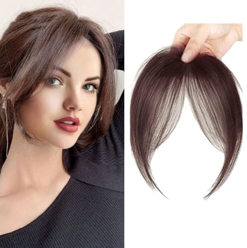 XFSRG Flequillo Postizo Pelo Natural 3D Flequillo Plano con Patillas Extensión Cabello para Mujeres y Niñas(Marrón oscuro)