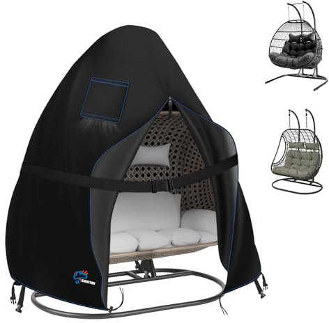 SIRUITON Housse de protection pour fauteuil œuf double - Revêtement Oxford 420D haute résistance, imperméable à fermeture éclair et cordon de serrage, protection UV/vent pour fauteuil oeuf(200x180cm)