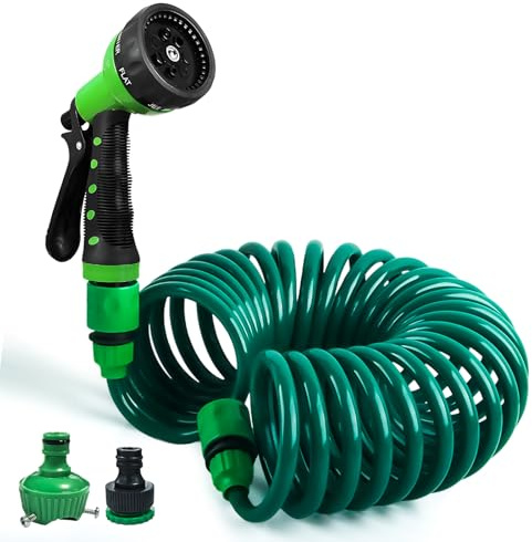 dellyy Manguera de Jardin, 7.5 m, Riego Manguera Extensible, 7 Modalidades Riego, Flexible Manguera, Flexible Garden Hose, 1/2 y 3/4 Conector Grifo, Agua Garden Hose para Jardinería, Lavado Coches