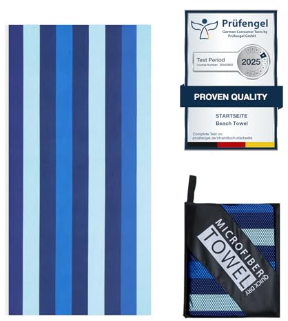 Startseite 200 x 90 cm Microfibre Towel - Large Size Quick Drying Microfibre Beach Towels for adults, Sand-Free, Absorbentextra large Beach Towels for adults - Includes Storage Bag (Blue Stripe)