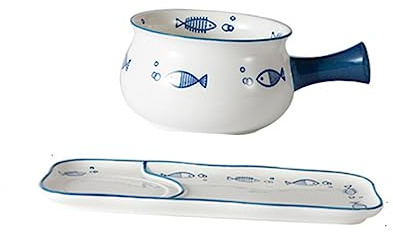 Zerodeko Assiette Rectangulaire Céramique à Motif Poisson pour Fruits et Salades Vaisselle pour Déjeuner et Repas Quotidiens à ou Au Restaurant