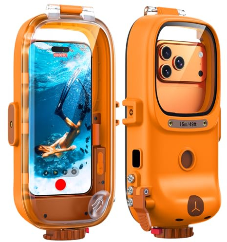 Focusor Pochette Étanche Universelle Coque Téléphone Protection Plongée 15M | Orangé,IPX8 Waterproof,Fonction Bluetooth,Mise au Point réglable,360 Antichoc,Integrale,pour iPhone Samsung Xiaomi 4.7-6.9