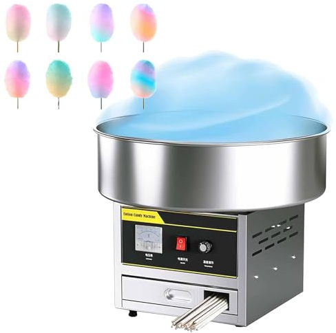 Macchina elettrica per zucchero filato commerciale - 1200 W ad alta potenza, ciotola in acciaio inossidabile, include cucchiaio per zucchero e cassetto - per feste in famiglia ed eventi Silver