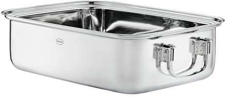 RÖSLE Bratreine - Cacerola rectangular de acero inoxidable 18/10 (37 x 27 cm, aprox. 8 l), con asas plegables, apta para lavavajillas, ideal para asar y guisar