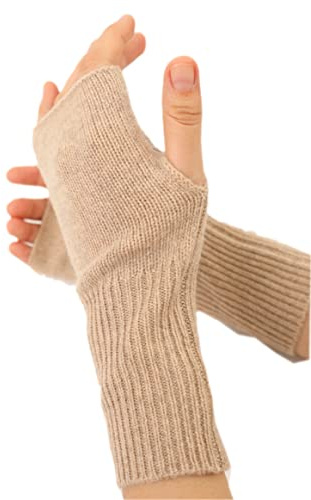 Prettystern 2-tråds kashmir ullhandskar kashmir stickade handledsvärmare tjocka fingerlösa manschetter, Beige, Taglia unica