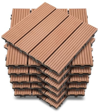 Vkechh WPC terrassplattor, klickplattor terrass och balkongplattor i 30 x 30 cm brun. Terrassbrädor med dränering, 22 stycken (2 m²) som ett väderbeständigt golvbeläggning.