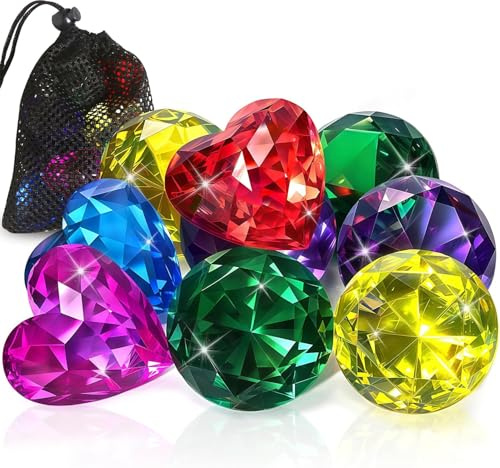 Akrylstenar av diamant, 9 stora färgglada diamanter, ädelstenar för barn, dykleksaker, dekorativa diamanter, för simträning, poolfester, påfyllning för vaser, DIY-arbeten