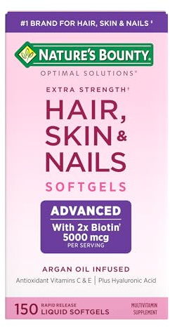 Nature's Bounty Advanced Hair, Skin & Nails, Argan-Infused Vitamin Supplement with Biotin and Hyaluronic Acid, 150 Rapid Release Softgels, 50 Total Servings