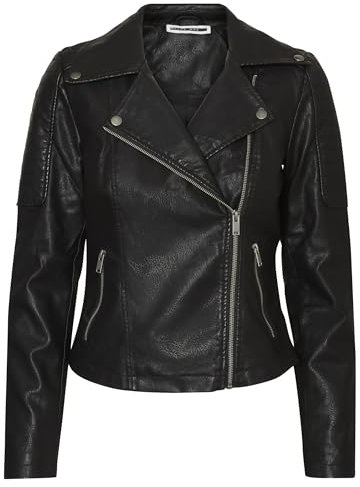 Noisy may Damen Kunstleder Jacke Biker Jacket Übergangsjacke Langarm Shacket PU Coated NMREBEL, Farben:Schwarz-2, Größe:M